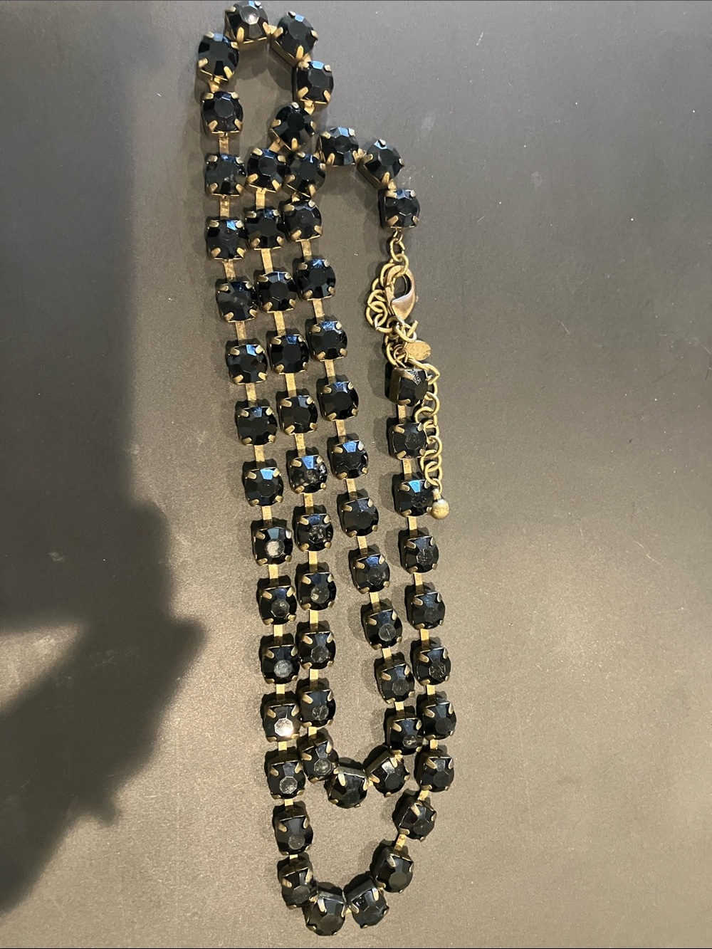 Chico’s Elegant Black Crystal Statement Necklace - Gold Tone